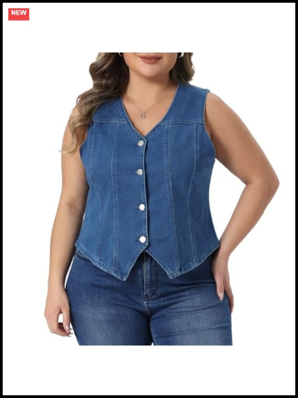 Plus Size Denim Vest Sleeveless Button Down Jean Jacket Waistcoat